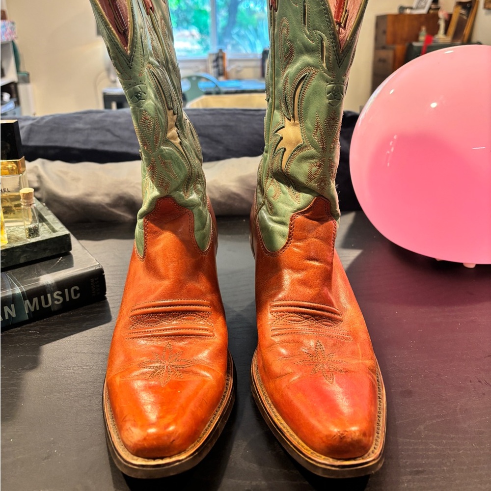 Ariat Brown and Green Leather Western Boots